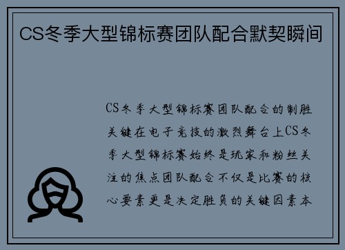 CS冬季大型锦标赛团队配合默契瞬间