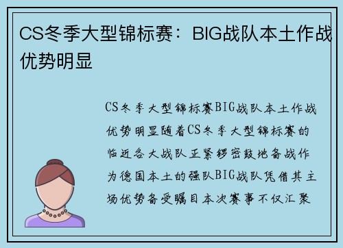 CS冬季大型锦标赛：BIG战队本土作战优势明显