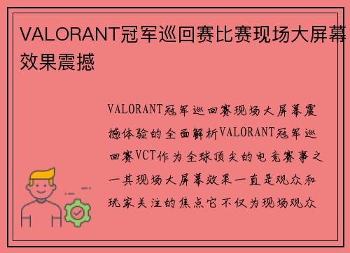 VALORANT冠军巡回赛比赛现场大屏幕效果震撼