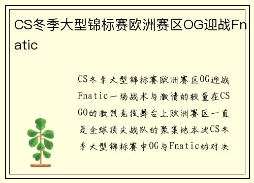 CS冬季大型锦标赛欧洲赛区OG迎战Fnatic